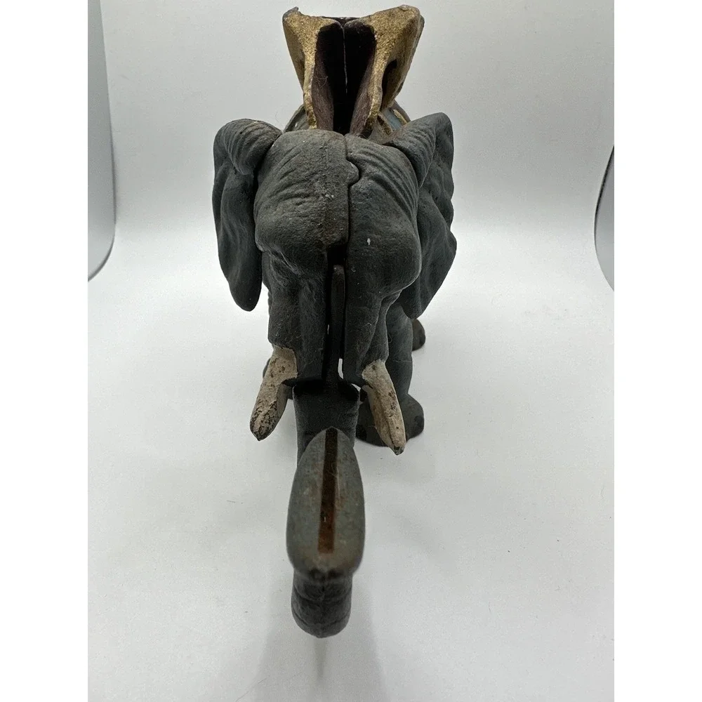 Vintage Cast Iron Hand Painted Gray Elephant Mechanical Coin Bank - Picture 7 of 12